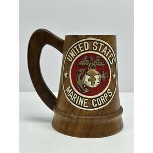 Vintage United States‎ Military Marine Corps Wood Beer Stein Tankard Wooden